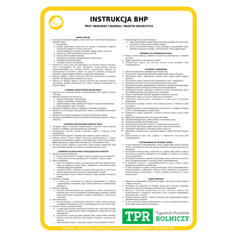 Instrukcja BHP Przy Obs udze Ci gnika I Maszyn Rolniczych
